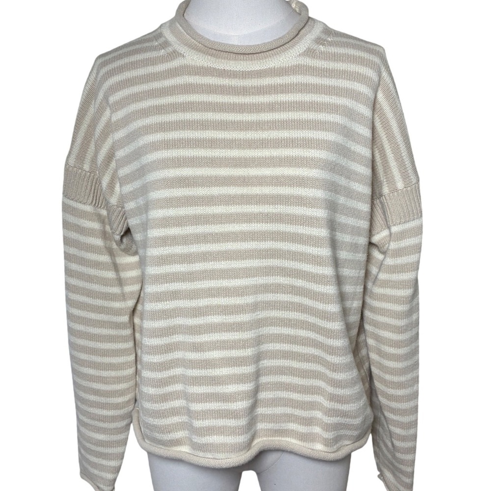 Alex Mill Striped Cotton Knit Sweater Relaxed Crewneck Beige Cream Medium M